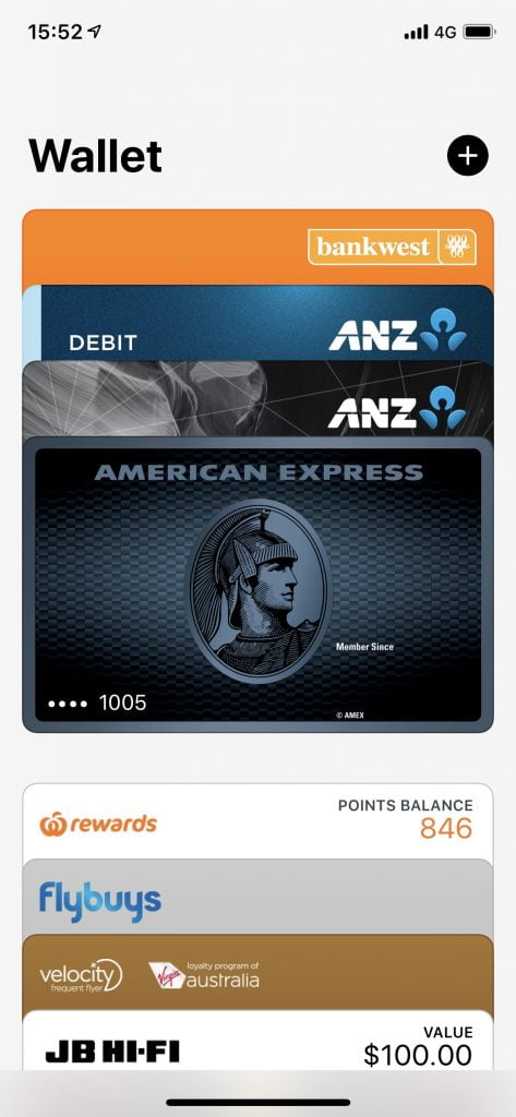 A screenshot of the Apple Wallet app with Apple Pay cards